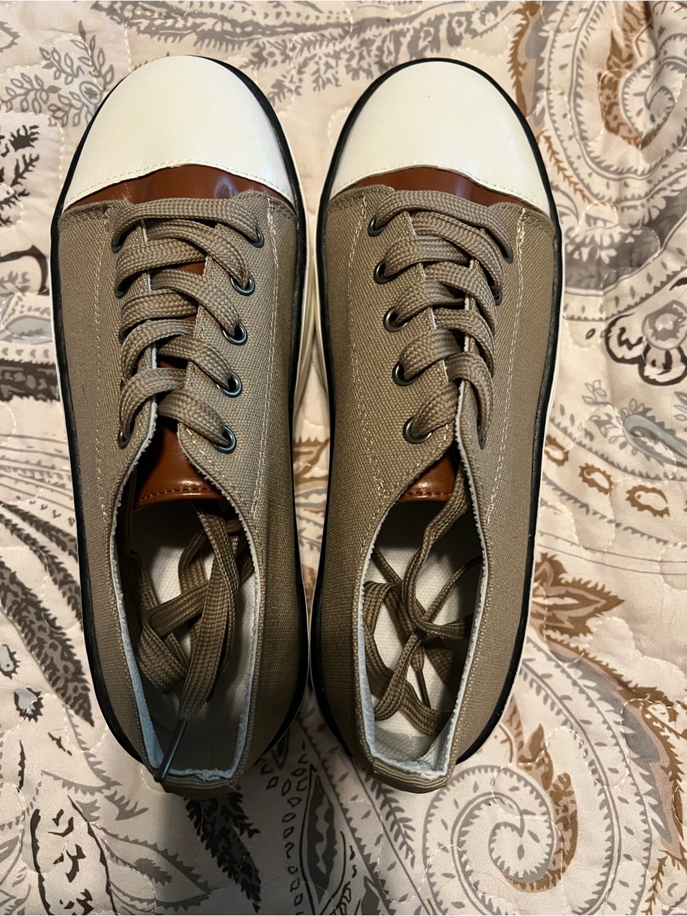 Platform Canvas Sneakers | Taupe & White | Women’s US 7 / EU 38